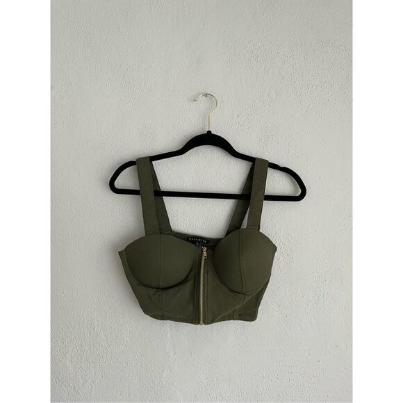 Haute Monde Woman Army Green Cropped Top, Size Small - Picture 2 of 6